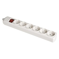 Base bipolar 6 tomas con t/tl 10/16 a 250 v blanco + interruptor luminoso.