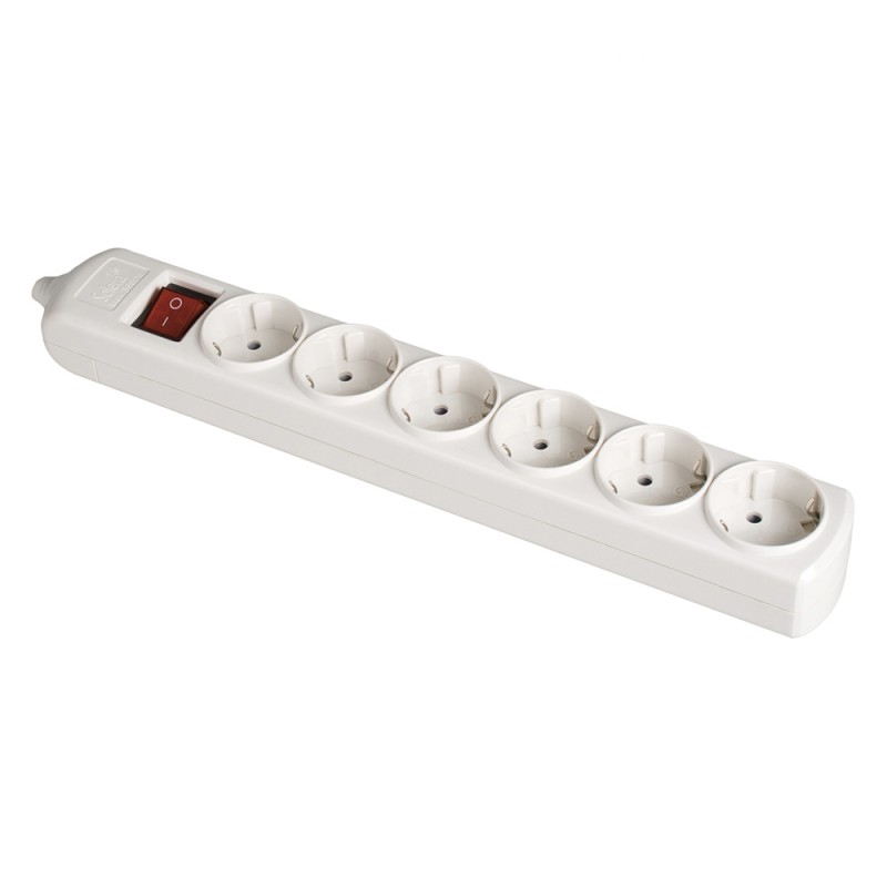 Base bipolar 6 tomas con t/tl 10/16 a 250 v blanco + interruptor luminoso.