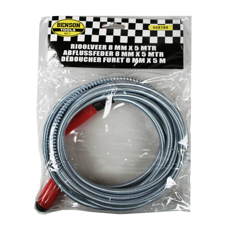 Desatascador de tuberias metalico flexible, 5 m x 8 mm