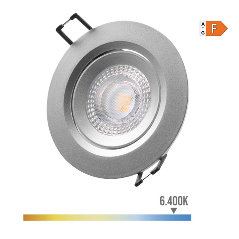 Downlight led empotrable redondo 5 w 6400 k luz fria color cromo ø9 cm