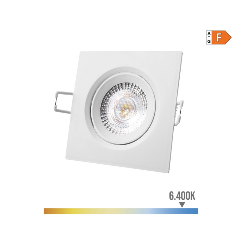Downlight led empotrable cuadrado 5 w 6400 k luz fria color blanco 9 x 9 cm