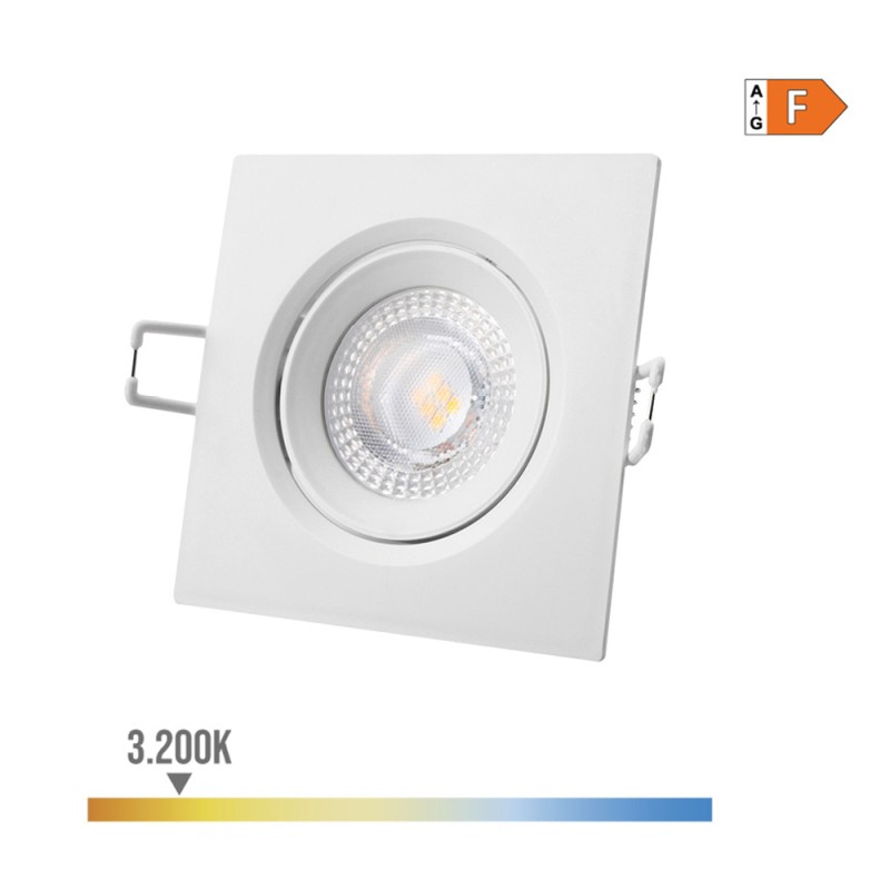 Downlight led empotrable cuadrado 5 w 3200 k luz calida color blanco 9 x 9 cm