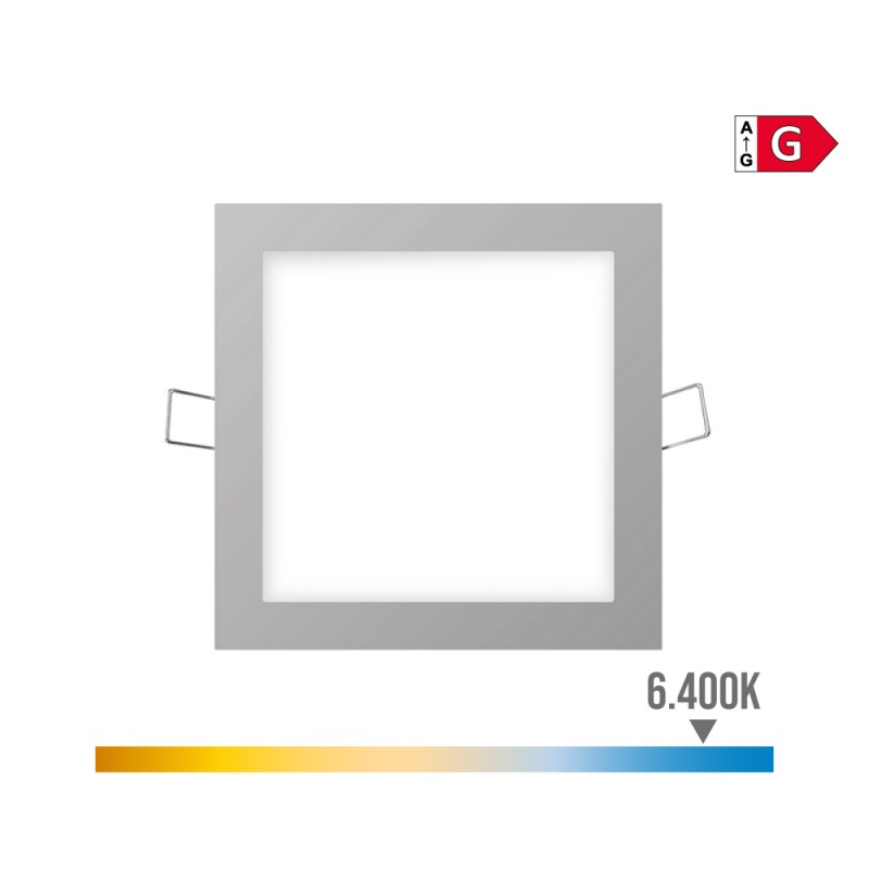Mini downlight led empotrable cuadrado 6 w 6400 k luz fria color cromo 11,7 x 11,7 cm