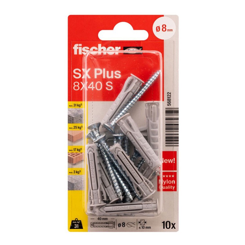 Tacos sx plus sk nv ø8 x 40 mm + tornillos ø5 x 55 mm, blister 10 uds
