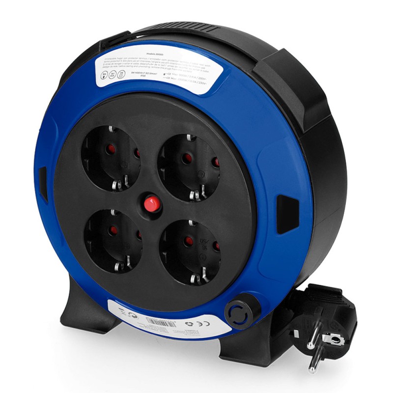Enrollacables 05 m 3 g 1,00 mm 4 tomas bipolares con t/tl hogar con protector termico
